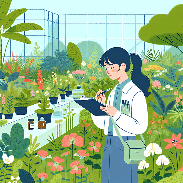 a person observing a garden space, taking notes