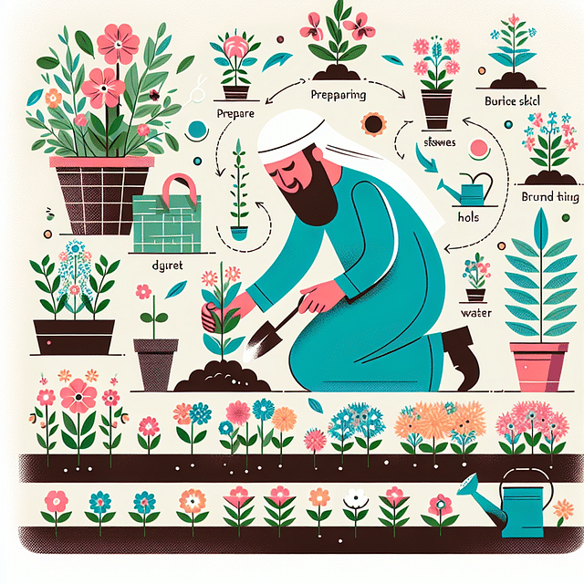 gardener planting perennials in a garden