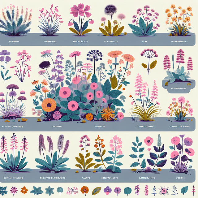 a selection of perennial ground cover plants for different climate zones