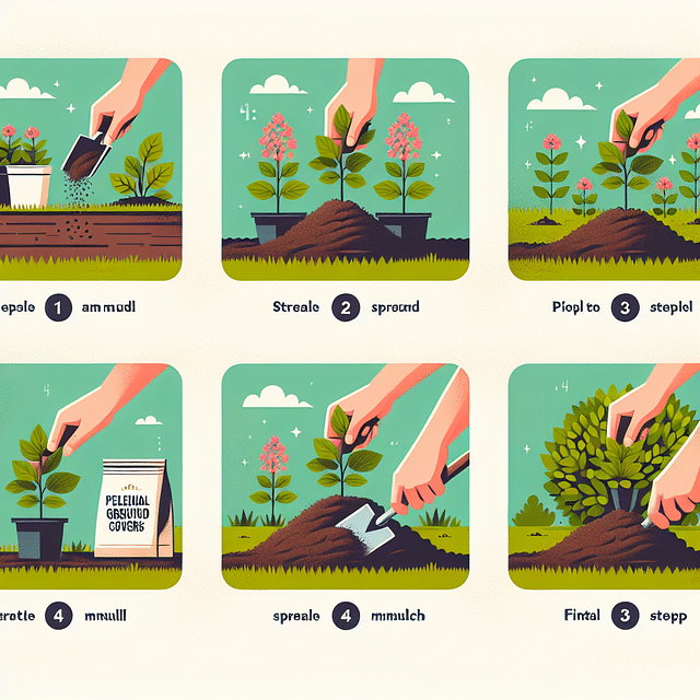 applying mulch around newly planted perennial ground covers