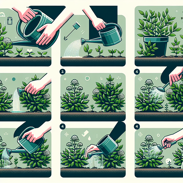 watering perennial ground cover plants in a garden