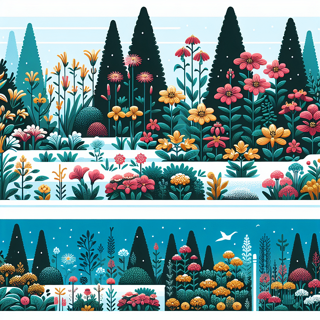 winter-blooming flowers and scented evergreens in garden