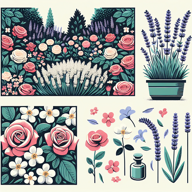 fragrant roses lavender jasmine in garden