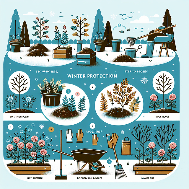 mulching around plants in a garden for winter protection