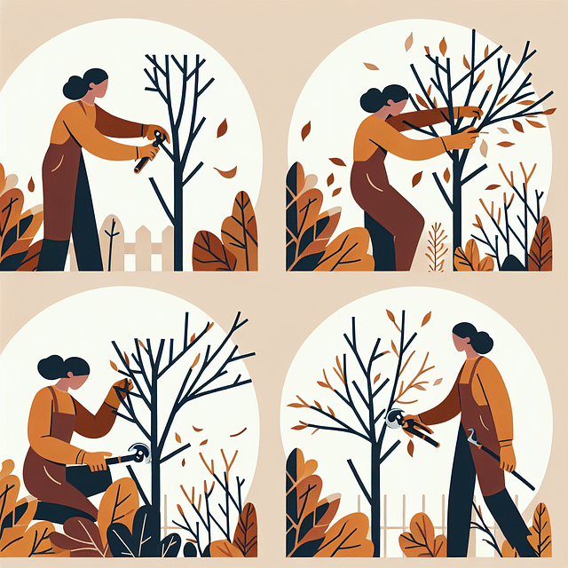 pruning dead branches from a perennial plant in autumn