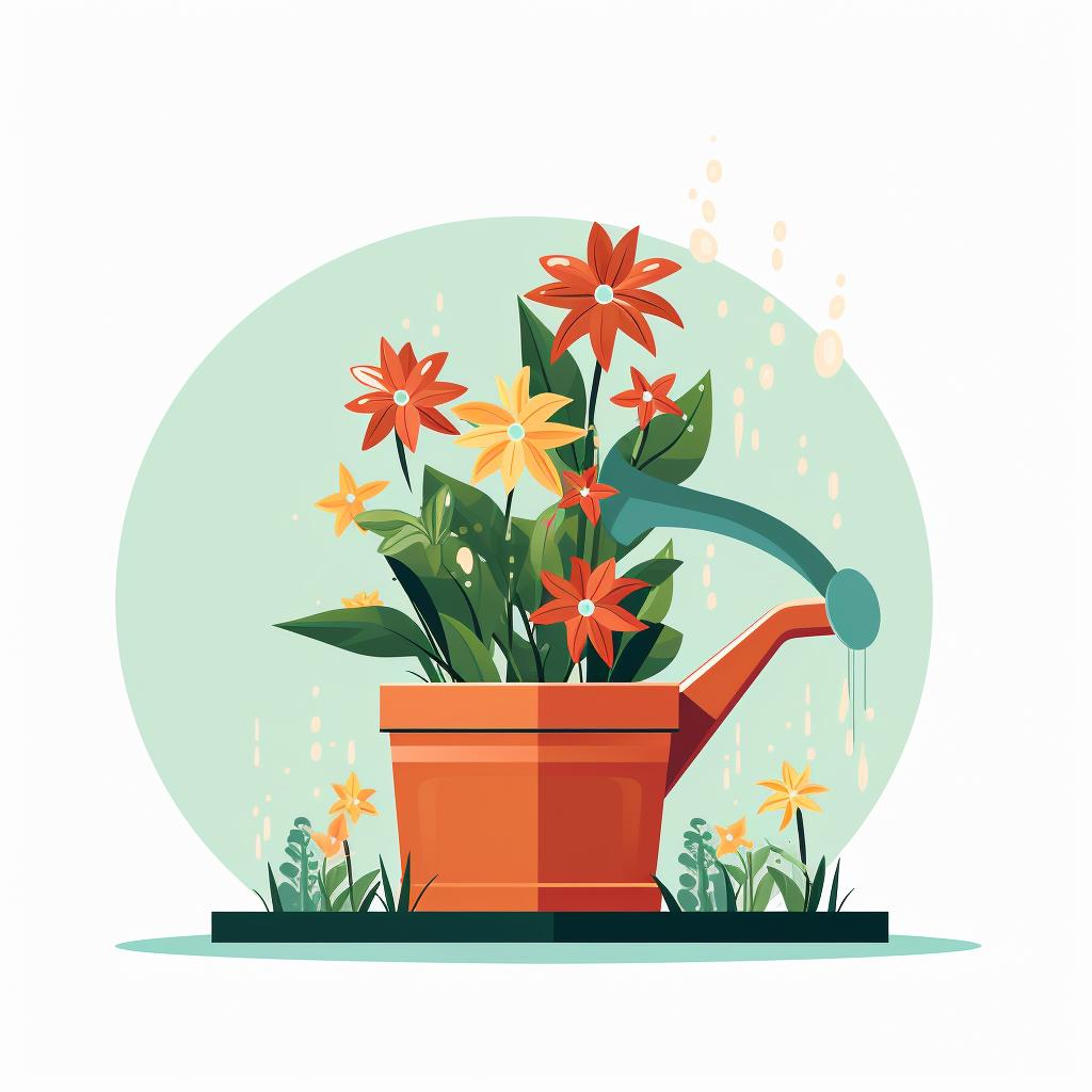 Watering a potted perennial plant