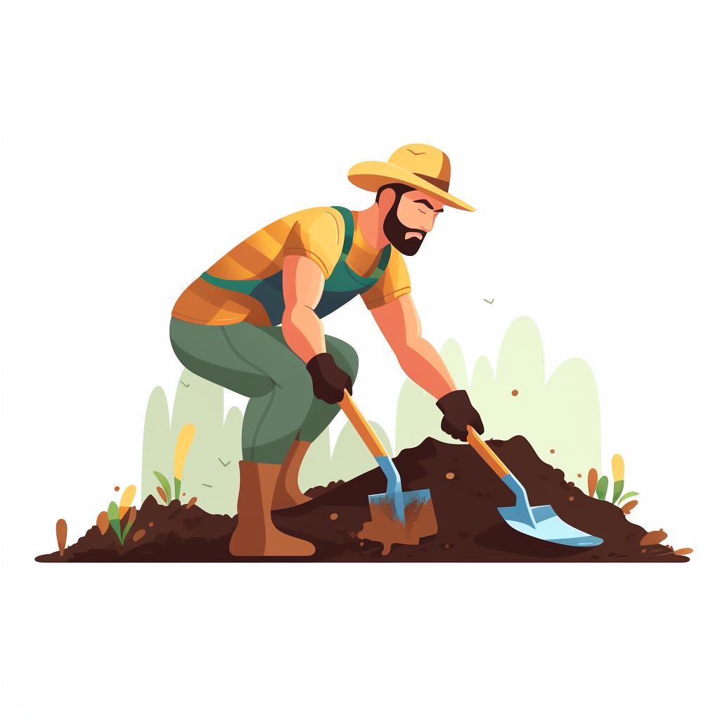 Gardener preparing the soil with a spade.
