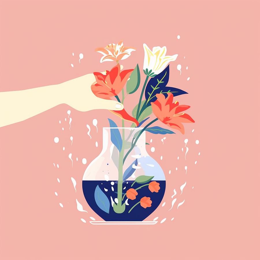 Hand pouring flower food into a vase of water
