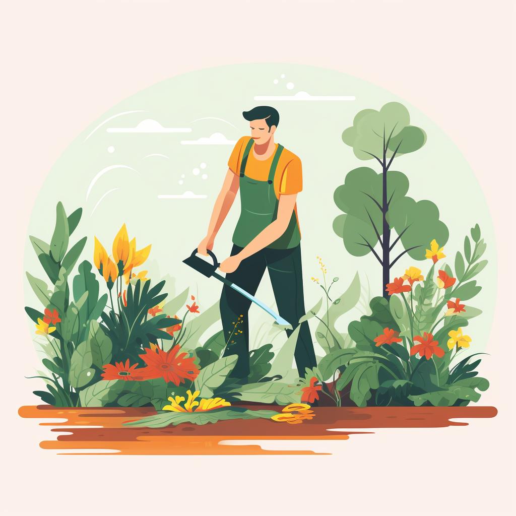 A gardener cleaning up a garden
