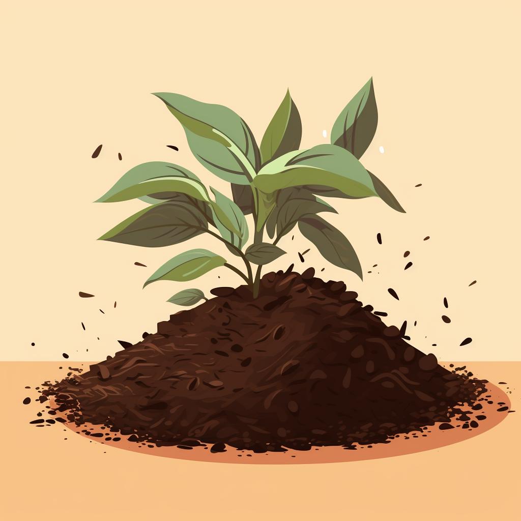 Mulch being spread around the base of a plant
