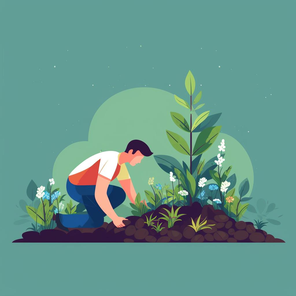A person planting a perennial in a garden