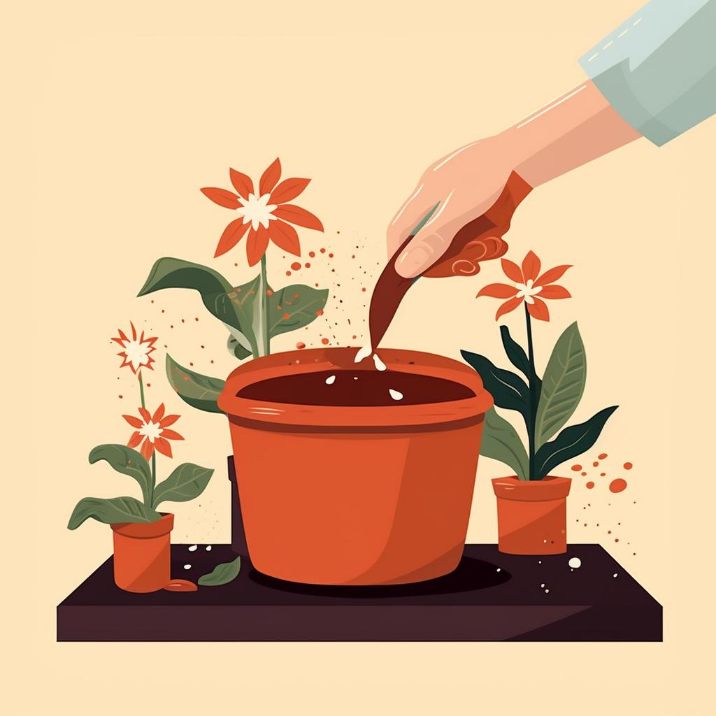 A pot being filled with potting mix