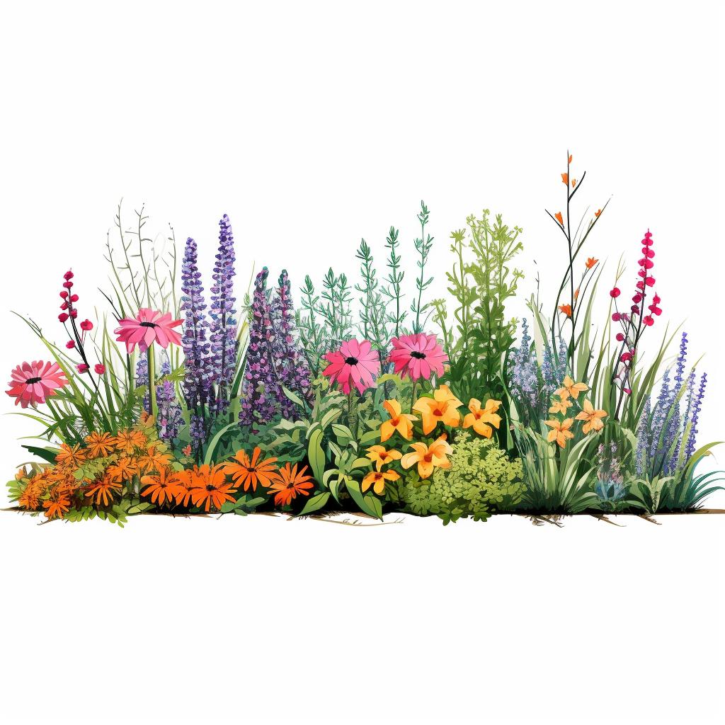 Garden edging around a bed of colorful perennials