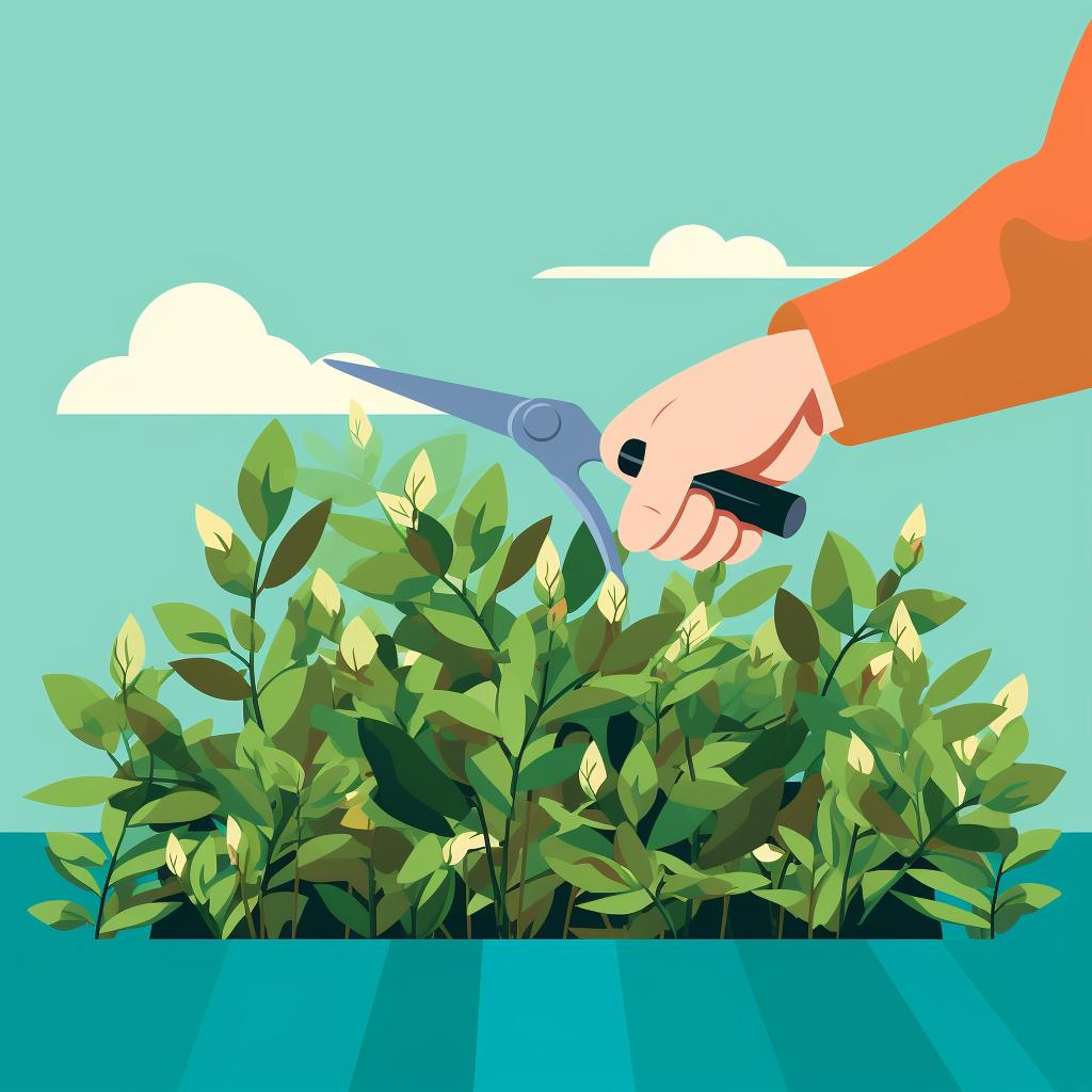 Hands pruning a healthy perennial plant